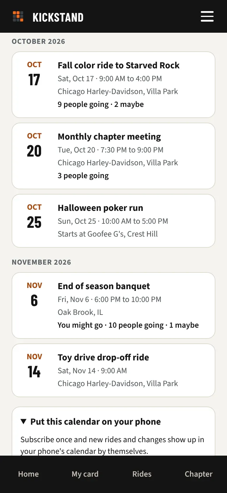 The Put this calendar on your phone box with Subscribe on this device and Copy the calendar link
