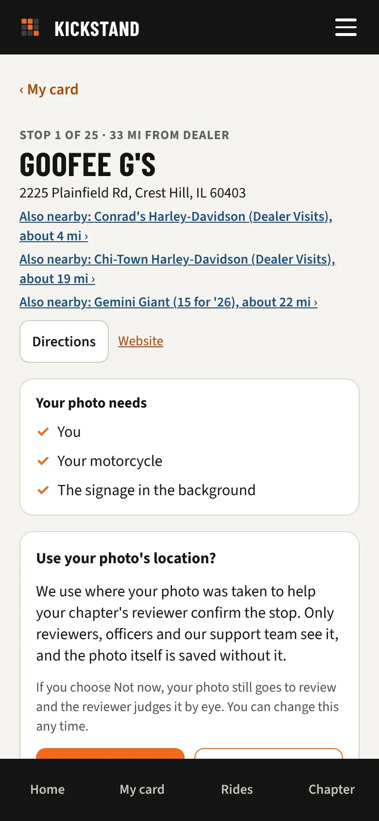 The Use your photo’s location question with Allow and Not now buttons