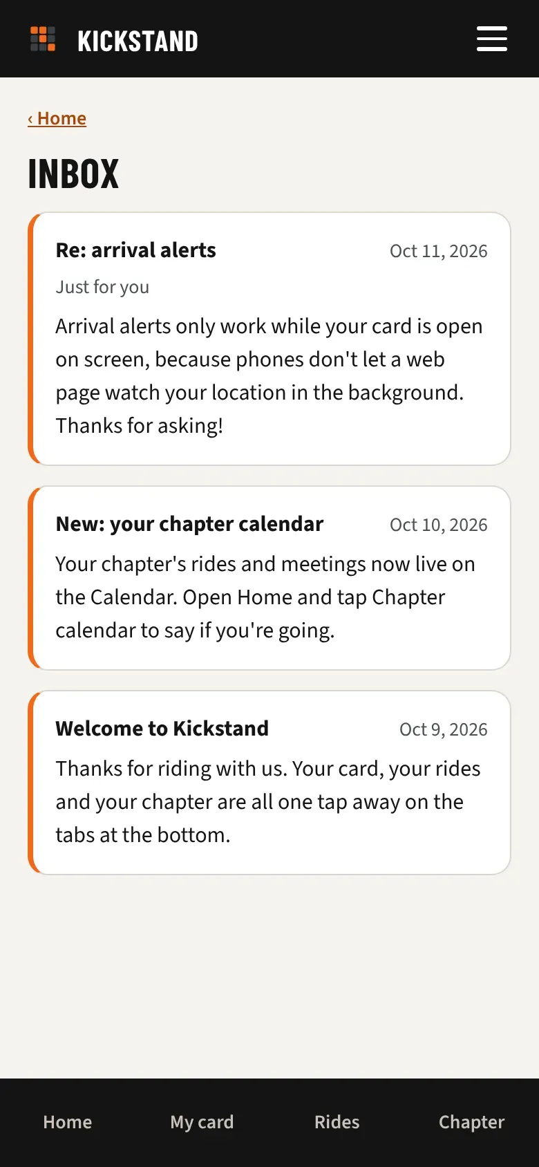The inbox with an unread message, a message just for you, and an older message