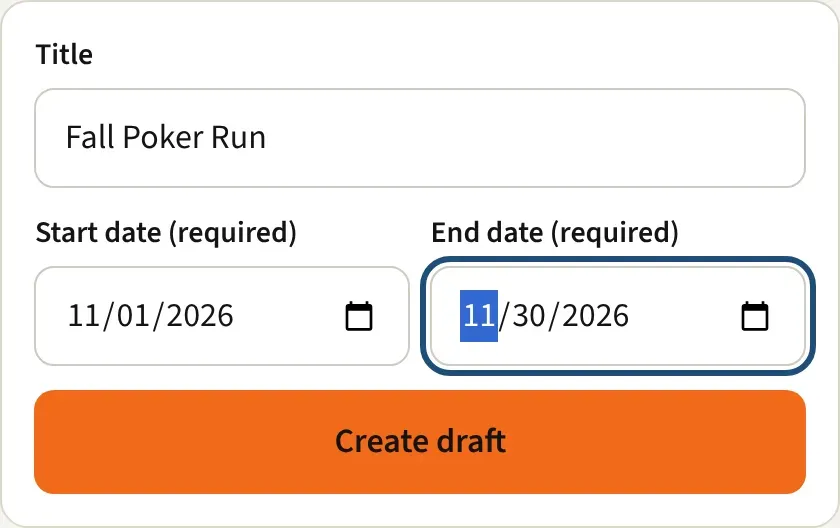 The New challenge form with a title and two dates filled in