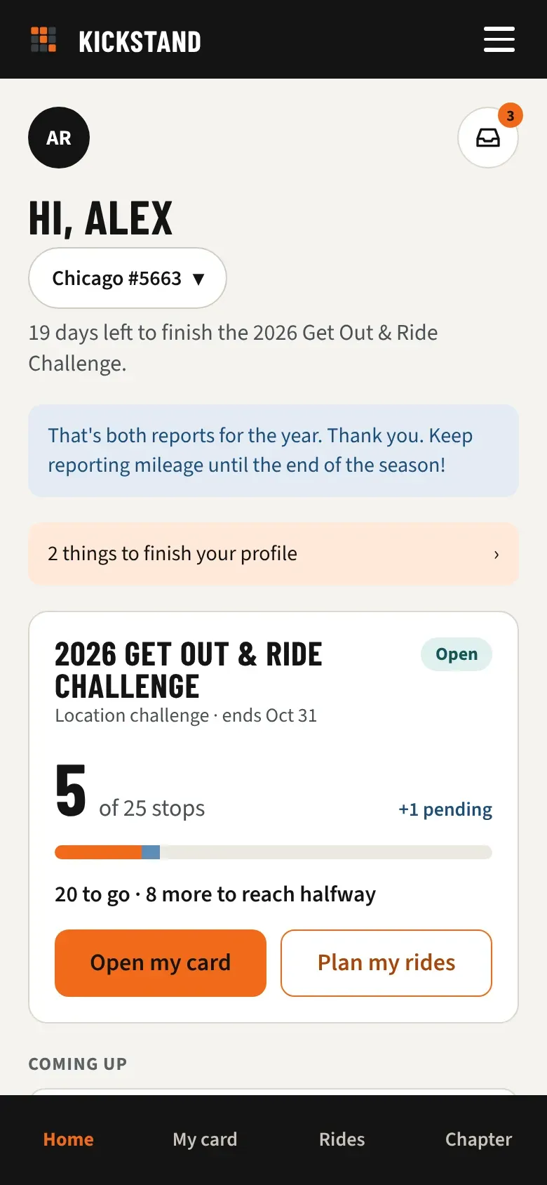 Home after tapping 2nd Report Made, with the thank-you message and no reminder card